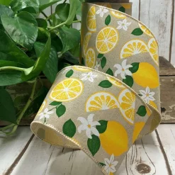 Ribbon^D. Stevens Linen Natural Lemon Ribbon, 4