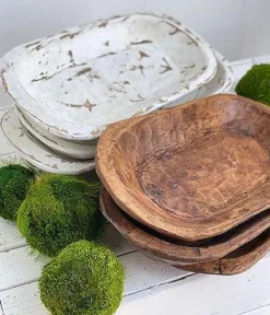 Table Decor^Forever Green Art Medium Carved Dough Bowl
