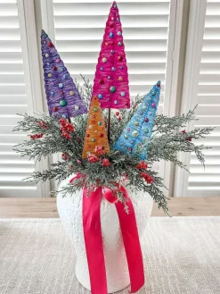 Pot Stakes^The Round Top Collection Merry & Bright Bottle Brush Trees