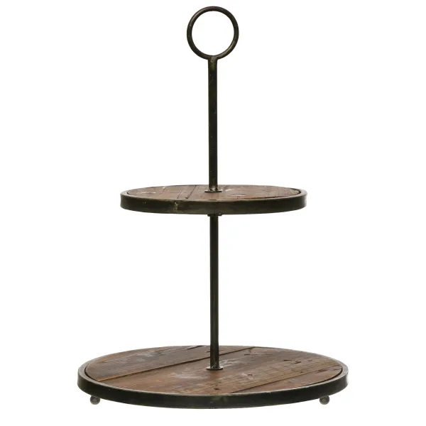 Table Decor^Creative Coop Metal And Wooden Tiered Tray