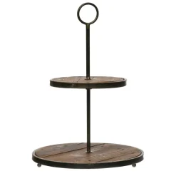 Tiered Trays^Creative Coop Metal And Wooden Tiered Tray