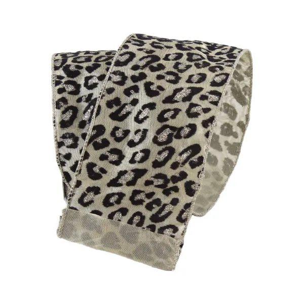 Ribbon^Farrisilk Metallic Cheetah Platinum Ribbon, 4" X 10Yd.