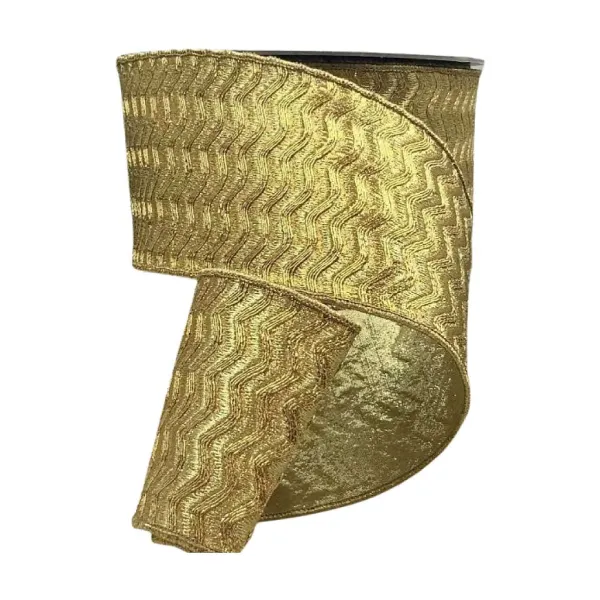 Mardi Gras^D. Stevens Metallic Gold Waves Ribbon, 4" X 10Yd