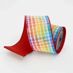 Ribbon^Farrisilk Multi-Colored Rainbow Plaid Ribbon 4"X10Yd