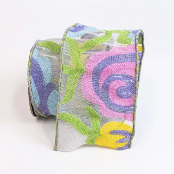 Spring^Farrisilk Multifloral Pastel Ribbon, 4" X 10Yd