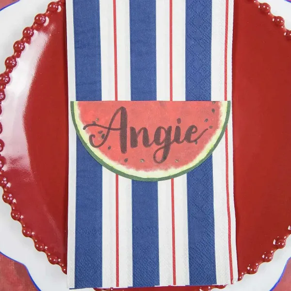 Kitchen & Dining^Hester & Cook Navy & Red Awning Stripe Guest Napkin Set