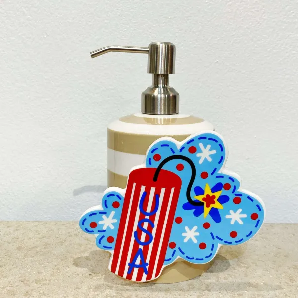 Kitchen & Dining^Happy Everything Neutral Big Stripe Mini Cylinder Soap Pump By !