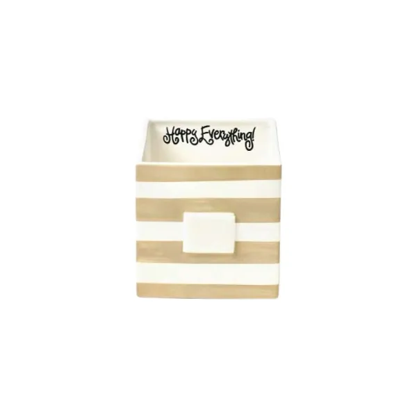 Table Decor^Happy Everything Neutral Stripe Medium Nesting Cube By !