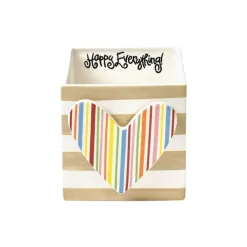 Table Decor^Happy Everything Neutral Stripe Medium Nesting Cube By !