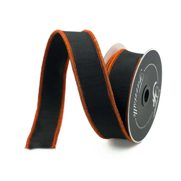 Ribbon^Farrisilk Orange And Black Luster Cord Ribbon, 1.5" X 10Yd