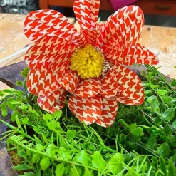 Floral^Liberty Floral Orange Houndstooth Sunflower Spray