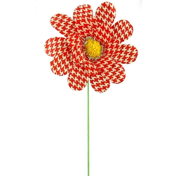 Spring^Liberty Floral Orange Houndstooth Sunflower Spray