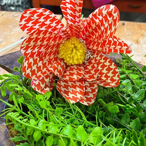 Spring^Liberty Floral Orange Houndstooth Sunflower Spray