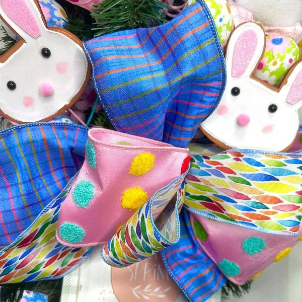 Ribbon^Farrisilk Pastel Checks On Periwinkle Burlap 4"X10Yd