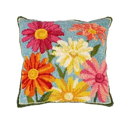Spring^Evergreen Pastel Posies Hooked Throw Pillow