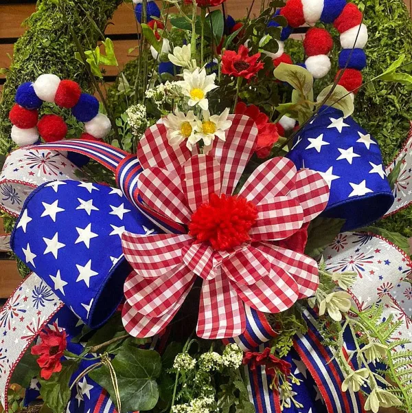 Ribbon^Farrisilk Patriotic Star Blue Ribbon, 4" X 10Yd