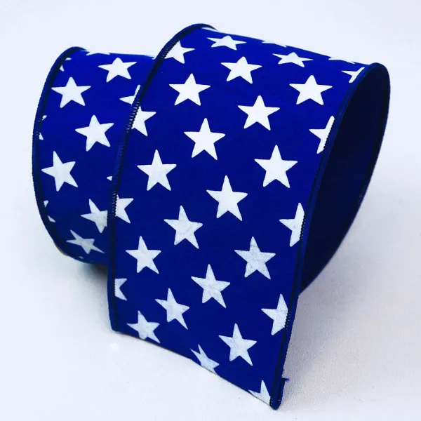 Ribbon^Farrisilk Patriotic Star Blue Ribbon, 4" X 10Yd