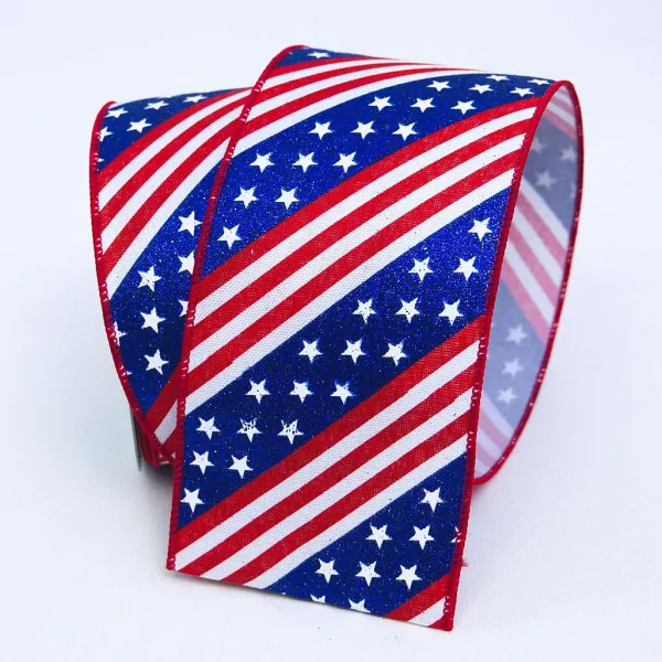 Ribbon^Farrisilk Patriotic Stars And Stripes Ribbon, 4" X 10Yd