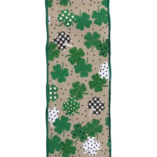 St. Patrick's Day^Craig Bachman Patterned Shamrocks Ribbon, 4" X 10Yd