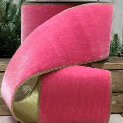 Spring Ribbon^D. Stevens Pink And Gold Lush Velvet Ribbon, 4" X 10Yd