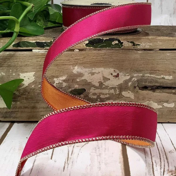 Ribbon^D. Stevens Pink And Orange Double Sided Taffeta Ribbon, 1" X 10Yd