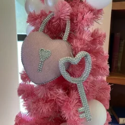 Table Decor^Liberty Floral Pink Barbie Style Bling Heart Lock & Key