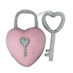 Home Accents^Liberty Floral Pink Barbie Style Bling Heart Lock & Key