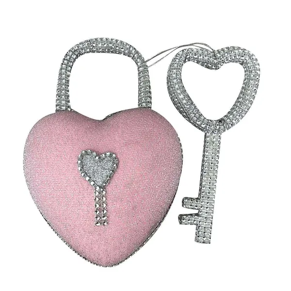 Home Accents^Liberty Floral Pink Barbie Style Bling Heart Lock & Key