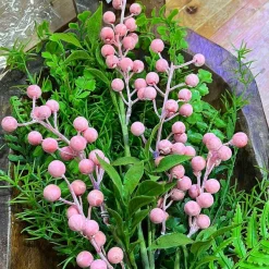 Floral^Liberty Floral Pink Berry Leaves Spray
