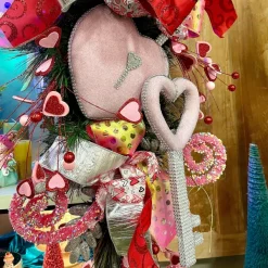 Table Decor^Liberty Floral Pink Bling Heart Lock & Key