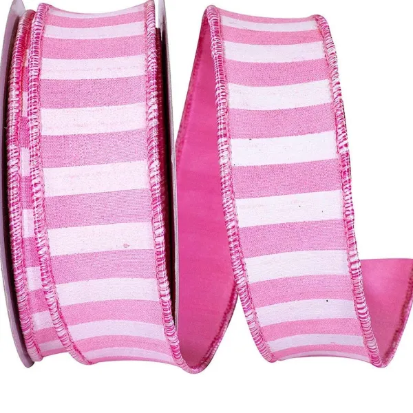 Spring^Reliant Ribbon Pink Cabana Horizontal Stripe Ribbon, 1.5" X 10Yd