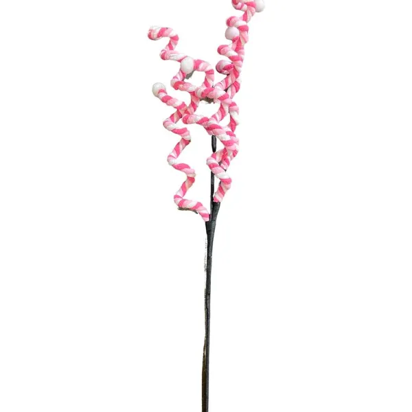 Sprays^Liberty Floral Pink Chenille Curly Spray On Black Stem