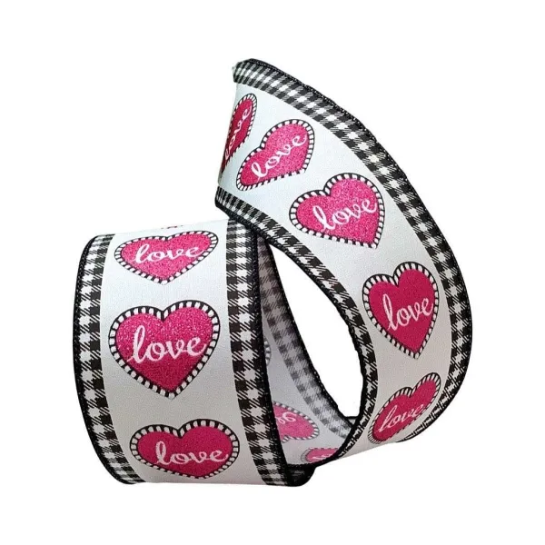 Ribbon^D. Stevens Pink Glitter Heart Black And White Ribbon, 2.5" X 10Yd