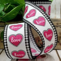 Ribbon^D. Stevens Pink Glitter Heart Black And White Ribbon, 2.5" X 10Yd