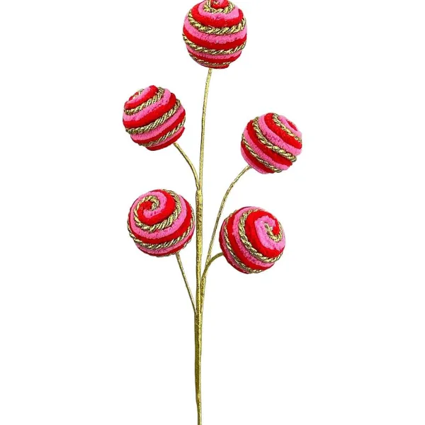 Sprays^Liberty Floral Pink, Red, And Gold Twirl Ball Pick