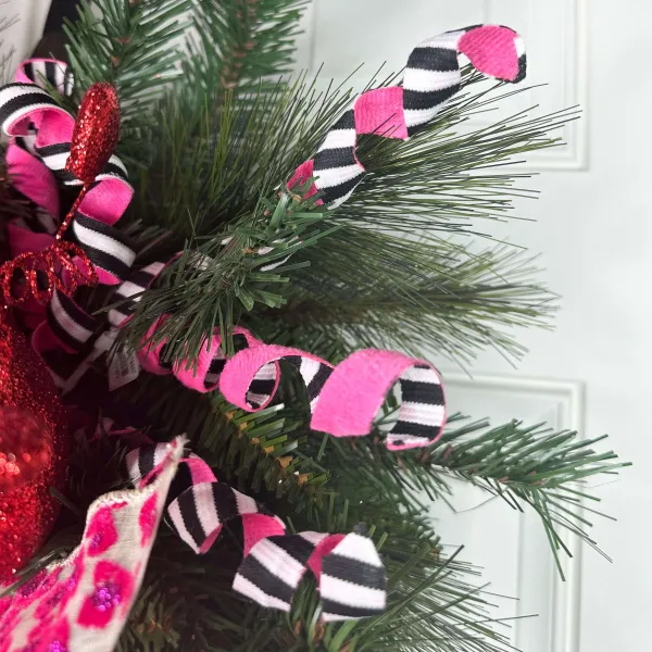Floral^Liberty Floral Pink With Black And White 2-Sided Frizzy Curly Pick