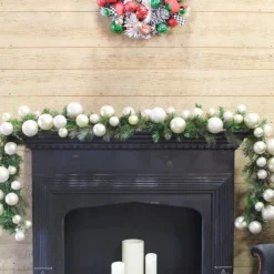 Happy New Year^Farrisilk Platinum Glitter And Candy Apple Ball Garland, 10'