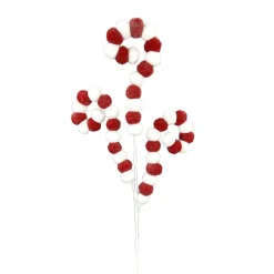 Sprays^Liberty Floral Pom Pom Curly Spray, Red And White