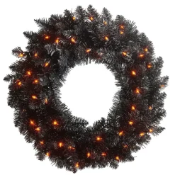 Wall Decor^RAZ Pre-Lit Black Tinsel Wreath