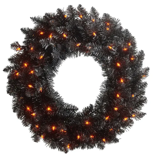 Door Decor^RAZ Pre-Lit Black Tinsel Wreath