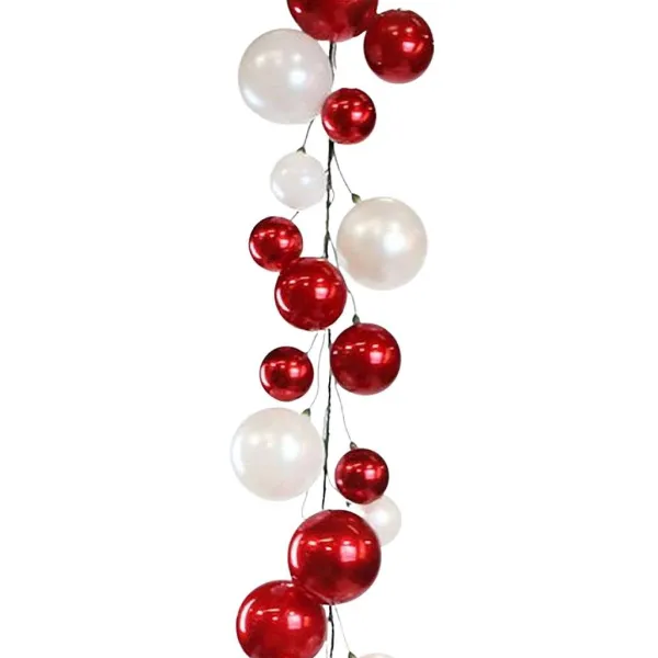 Garlands^Farrisilk Red & White Candy Apple Finish Ball Garland, 10'