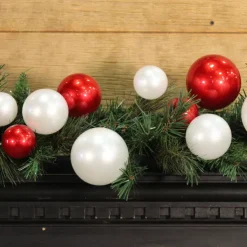 Garlands^Farrisilk Red & White Candy Apple Finish Ball Garland, 10'