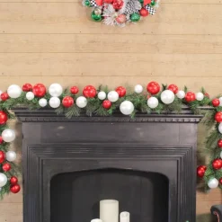 Garlands^Farrisilk Red & White Candy Apple Finish Ball Garland, 10'