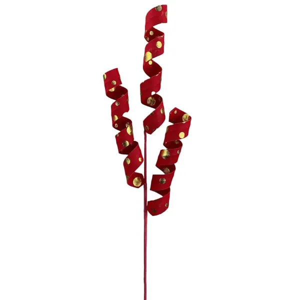 Sprays^Liberty Floral Red And Gold Polka Dot Curly Spray