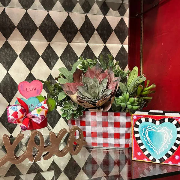 Decorative Containers^Craig Bachman Red And White Check Planter