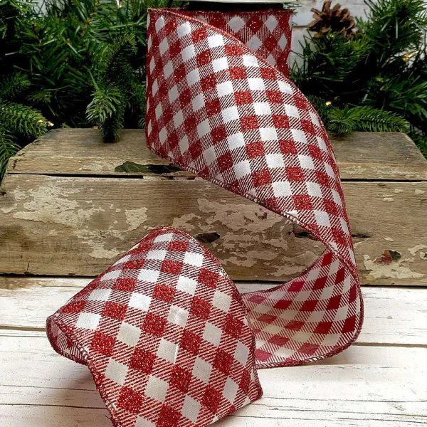Ribbon^D. Stevens Red And White Glitter Lattice Ribbon, 4" X 10Yd
