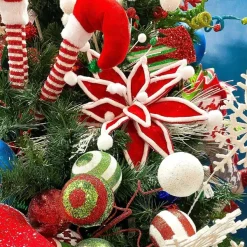 Floral^Direct Export Co. Red And White Velvet Jester Poinsettia Stem