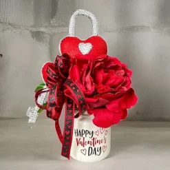 Floral^Liberty Floral Red Bling Heart Lock & Key Spray