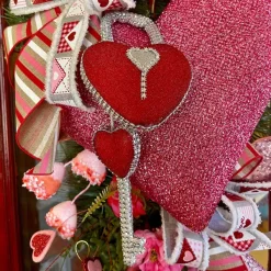 Sprays^Liberty Floral Red Bling Heart Lock & Key Spray