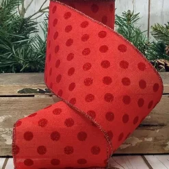 Ribbon^D. Stevens Red Flocked Glitter Polka Dot Ribbon, 4" X 10Yd